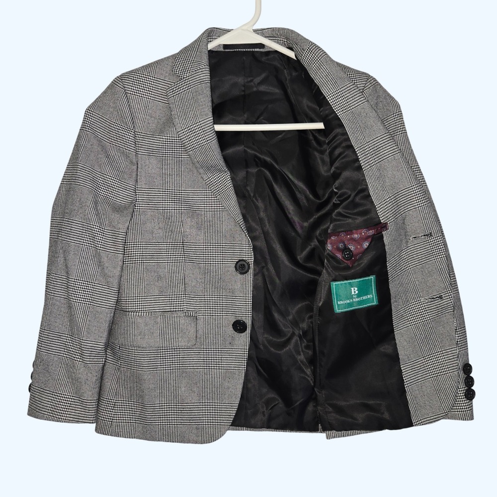 Brooks Brothers Glen Plaid Blazer Suit Jacket Sport Coat Gray Boys Size 8R